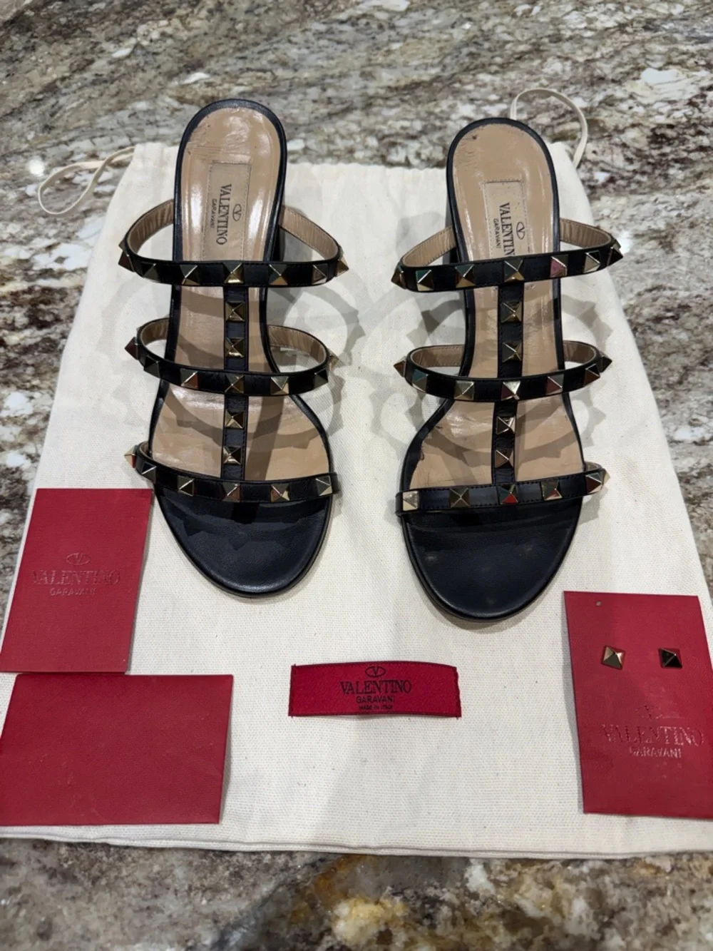 Valentino Rockstud Leather Block Heel Slide Sandal 37